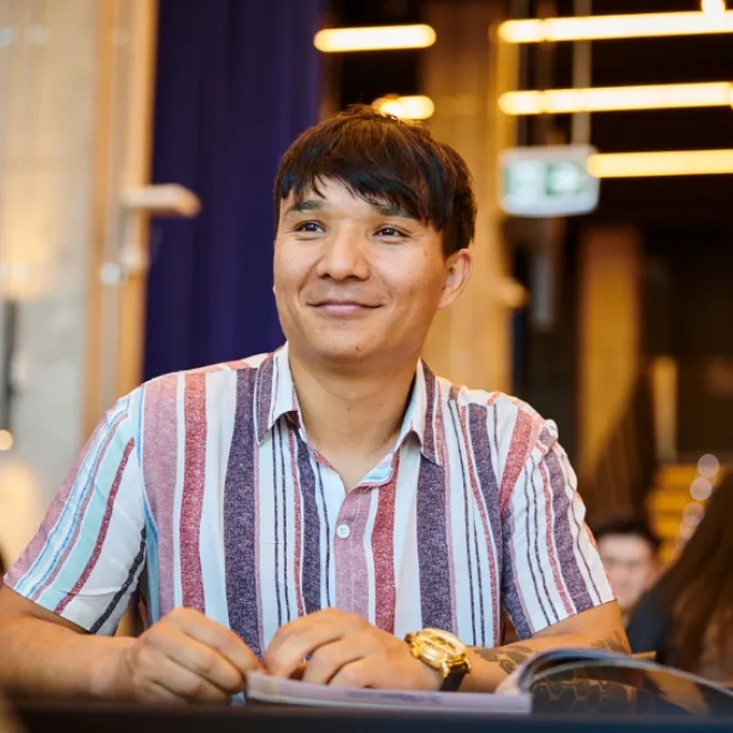 Man with stripped shirt