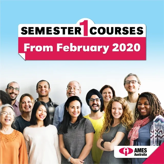 semester 1 courses with a group of migrants/refugees smiling