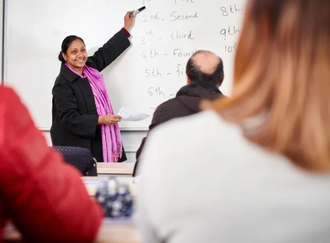 Teacher teaching in class